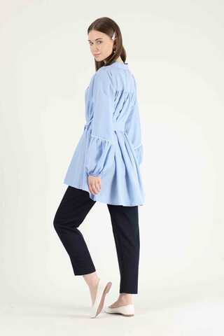 Piping Detail Belted Shirt Baby Blue - 5