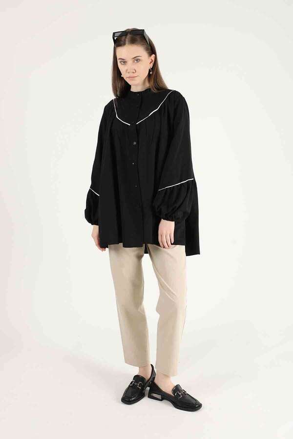 Piping Detail Belted Shirt Black - 3