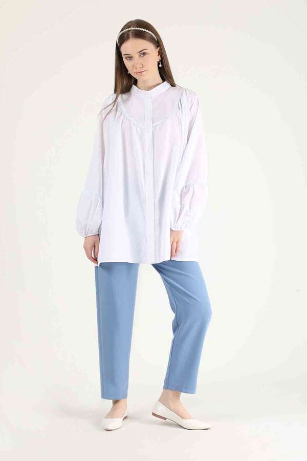 Piping Detail Belted Shirt Ecru - 3