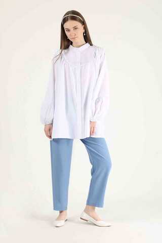 Piping Detail Belted Shirt Ecru - 3