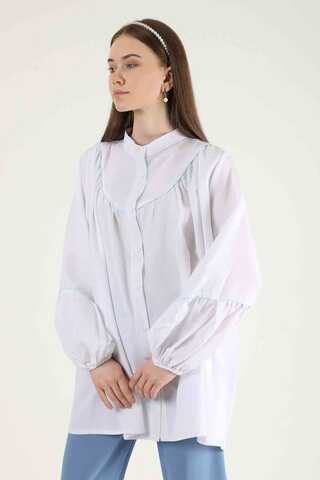 Piping Detail Belted Shirt Ecru - 4