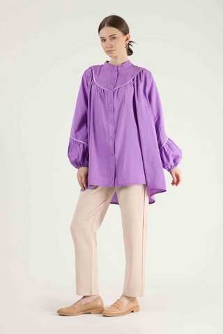 Piping Detail Belted Shirt Lilac - 3