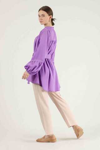 Piping Detail Belted Shirt Lilac - 5