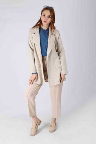 Plaid Blazer Jacket Beige - 1
