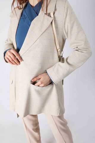 Plaid Blazer Jacket Beige - 2