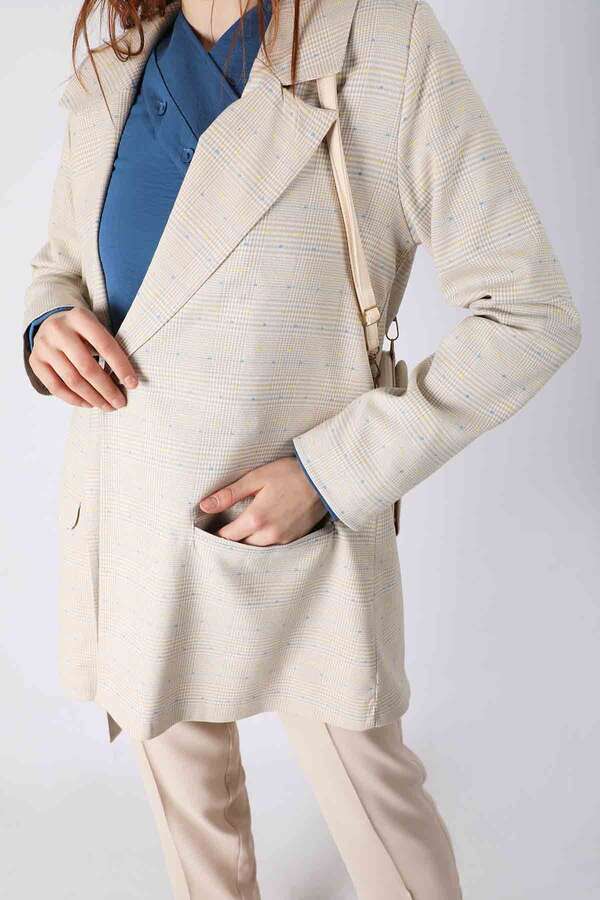 Plaid Blazer Jacket Beige - 2