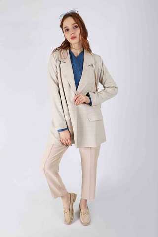 Plaid Blazer Jacket Beige - 3