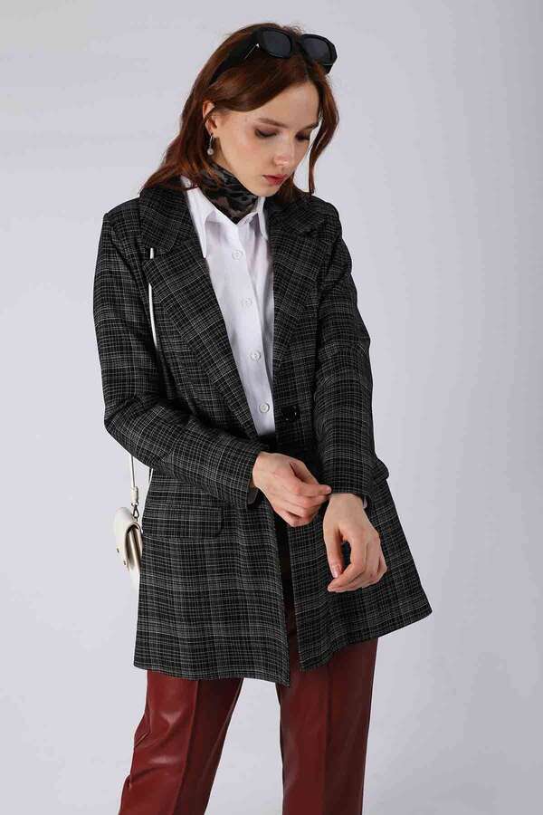 Plaid Blazer Jacket Black - 2