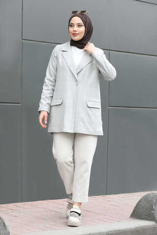 Plaid Blazer Jacket Grey - 2