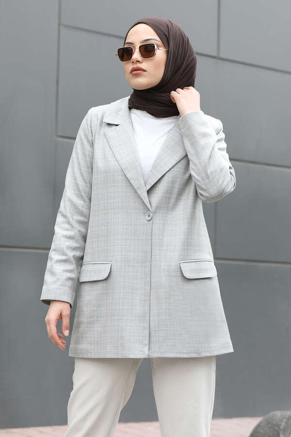 Plaid Blazer Jacket Grey - 1