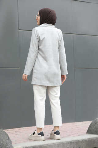 Plaid Blazer Jacket Grey - 5