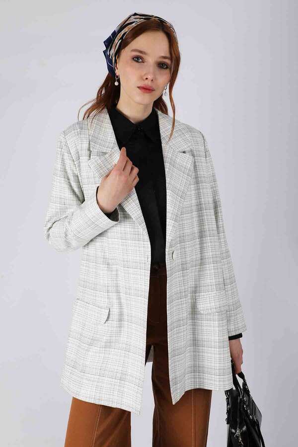 Plaid Blazer Jacket White - 2