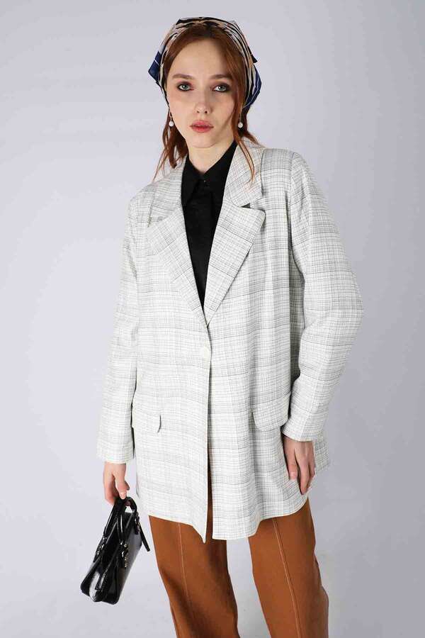Plaid Blazer Jacket White - 4