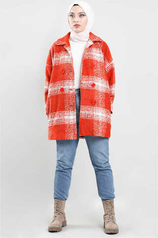 Plaid Boucle Coat Orange - 1