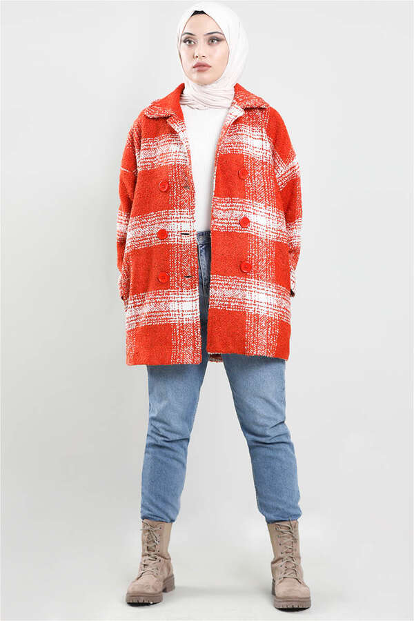 Plaid Boucle Coat Orange - 1