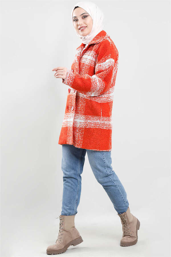Plaid Boucle Coat Orange - 2