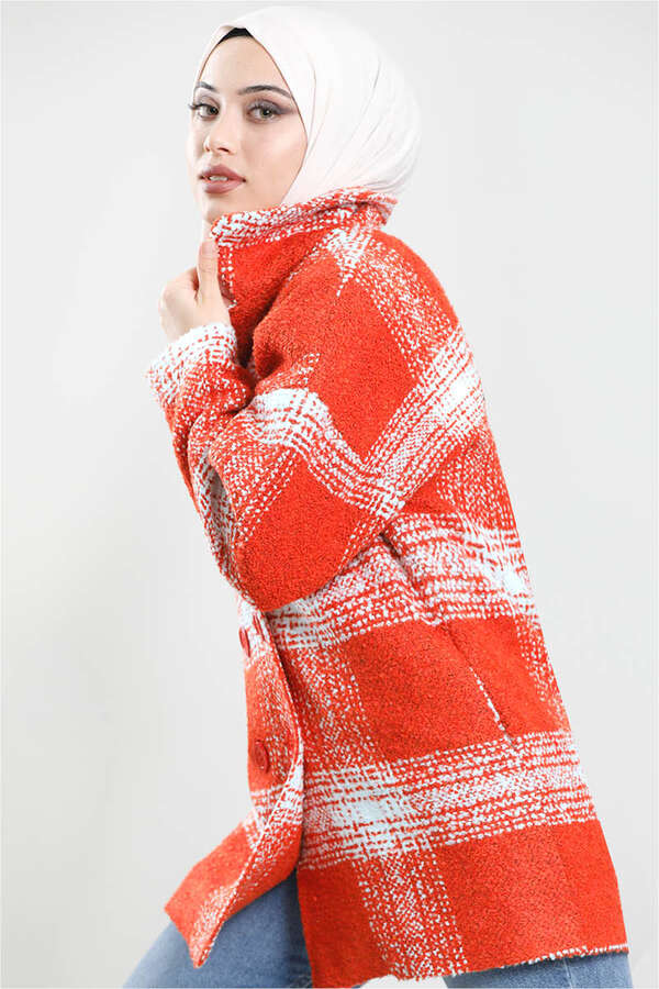 Plaid Boucle Coat Orange - 3