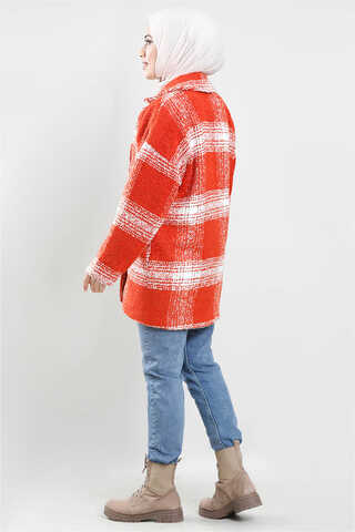 Plaid Boucle Coat Orange - 4