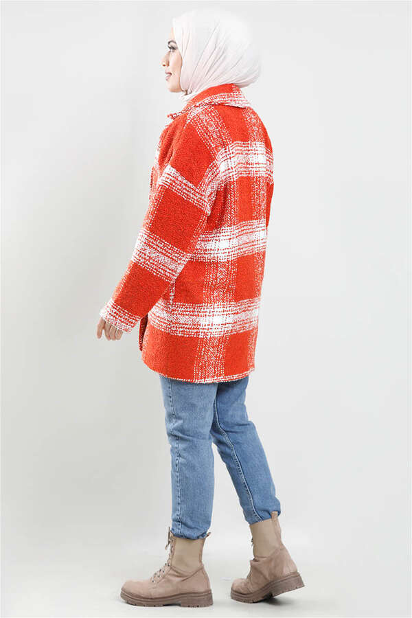 Plaid Boucle Coat Orange - 4