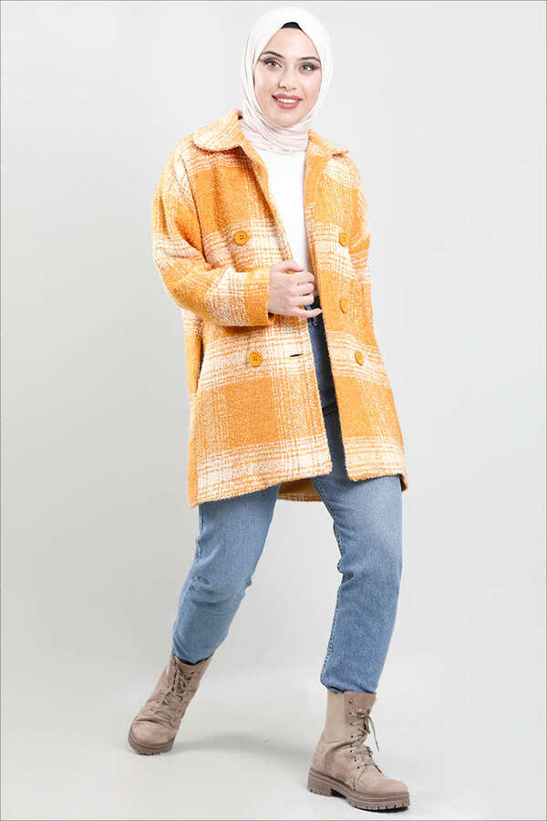 Plaid Boucle Coat Yellow