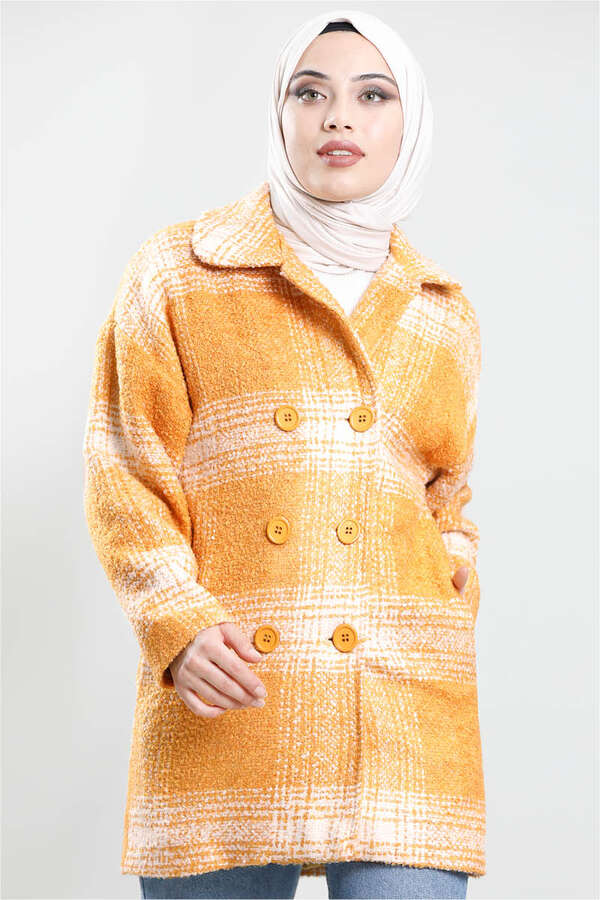 Plaid Boucle Coat Yellow - 3