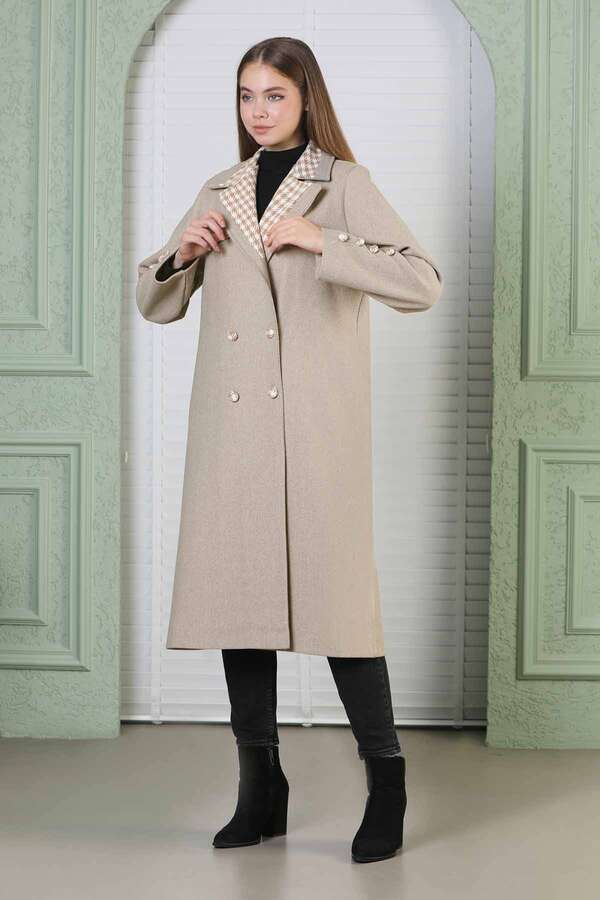 Plaid Detailed Cachet Coat Beige - 1