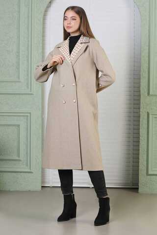 Plaid Detailed Cachet Coat Beige - 2