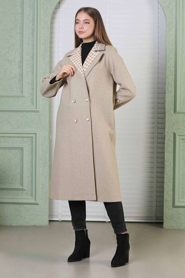 Plaid Detailed Cachet Coat Beige - 2