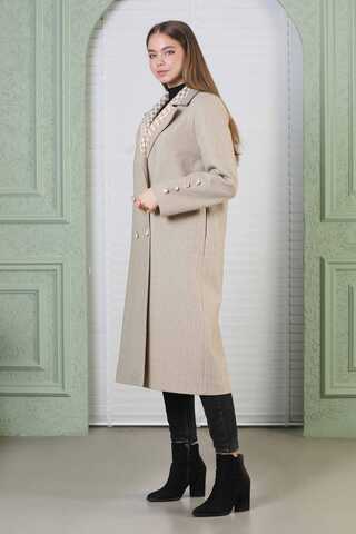 Plaid Detailed Cachet Coat Beige - 3