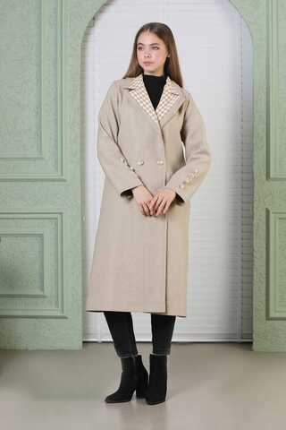 Plaid Detailed Cachet Coat Beige - 4
