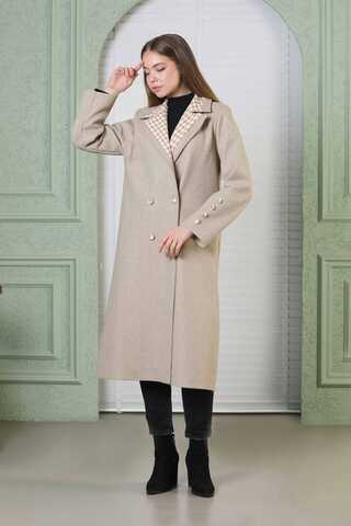 Plaid Detailed Cachet Coat Beige - 5