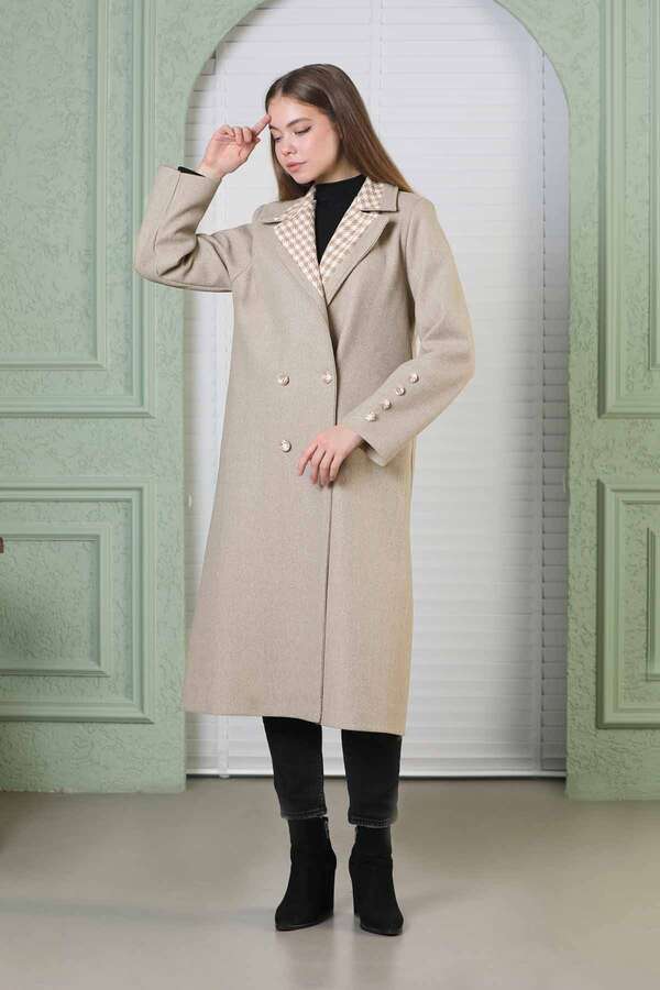 Plaid Detailed Cachet Coat Beige - 5