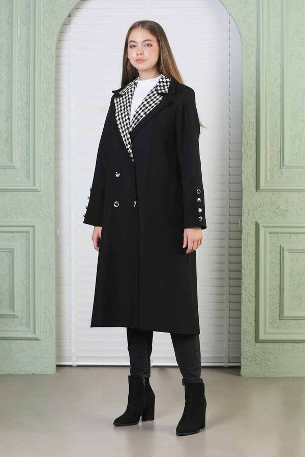 Plaid Detailed Cachet Coat Black - 1