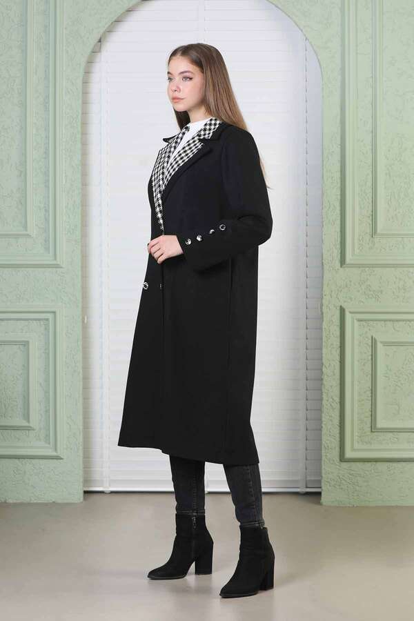 Plaid Detailed Cachet Coat Black - 3