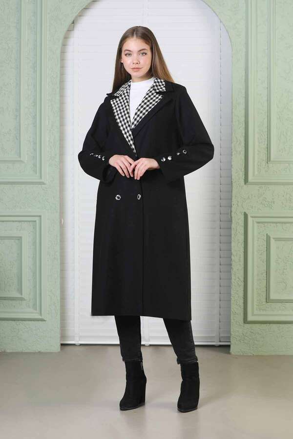 Plaid Detailed Cachet Coat Black - 4