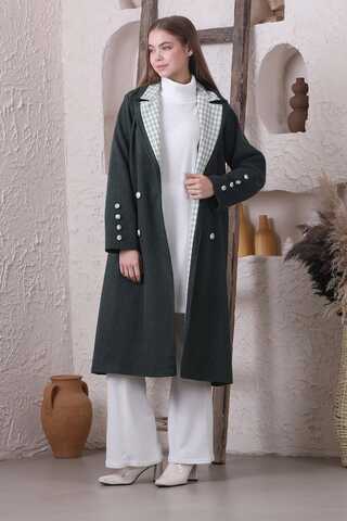 Plaid Detailed Cachet Coat Dark Green - 1