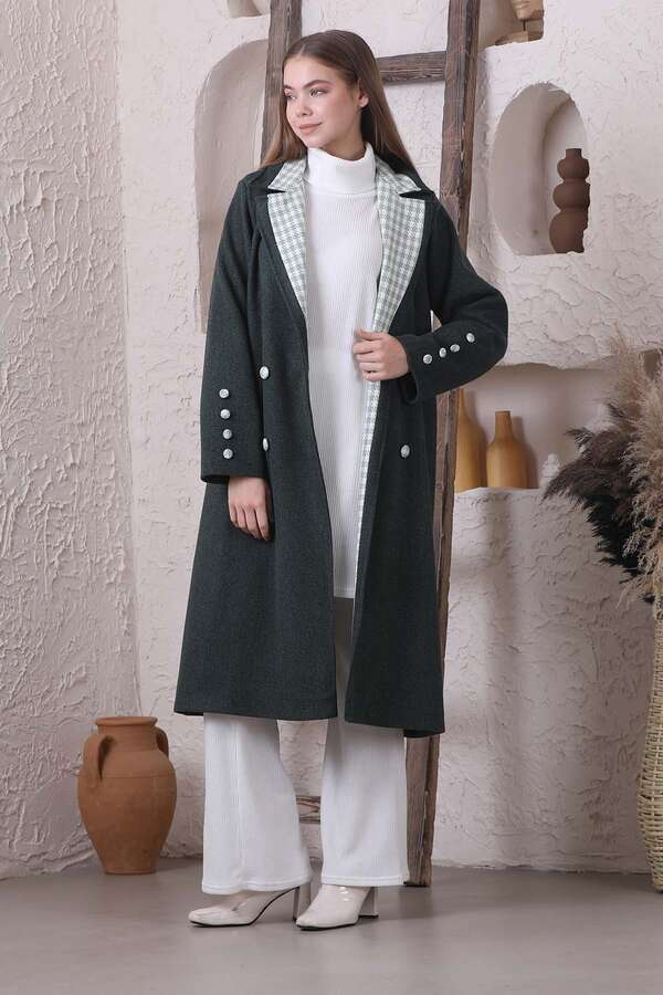 Plaid Detailed Cachet Coat Dark Green - 1