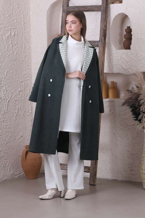 Plaid Detailed Cachet Coat Dark Green - 2
