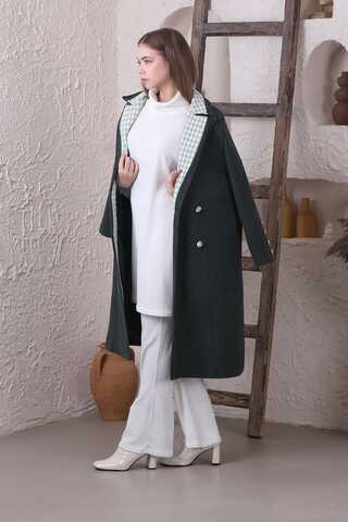 Plaid Detailed Cachet Coat Dark Green - 3