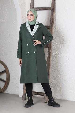 Plaid Detailed Cachet Coat Dark Green - 5
