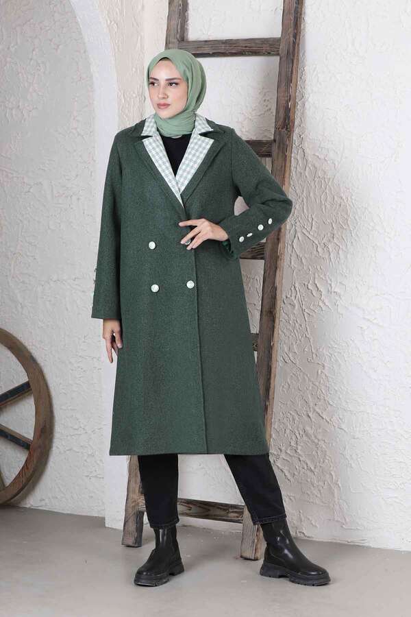 Plaid Detailed Cachet Coat Dark Green - 5