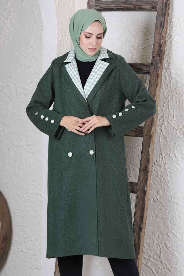 Plaid Detailed Cachet Coat Dark Green - 4