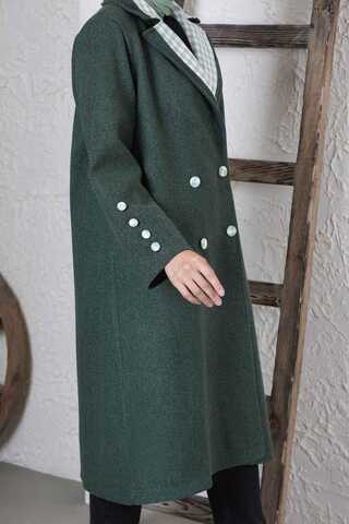 Plaid Detailed Cachet Coat Dark Green - 6