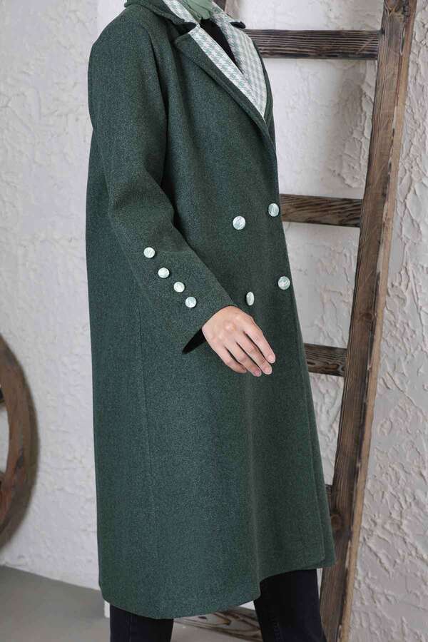 Plaid Detailed Cachet Coat Dark Green - 6