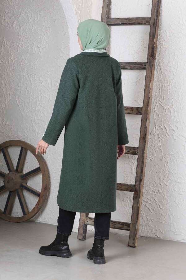 Plaid Detailed Cachet Coat Dark Green - 7