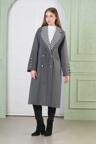 Plaid Detailed Cachet Coat Dark Grey - 1