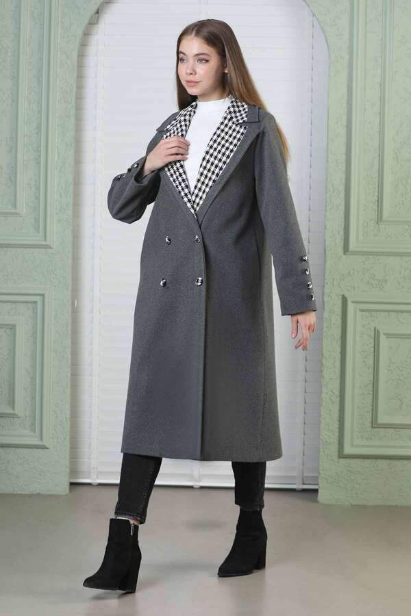 Plaid Detailed Cachet Coat Dark Grey - 2