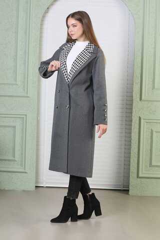 Plaid Detailed Cachet Coat Dark Grey - 4
