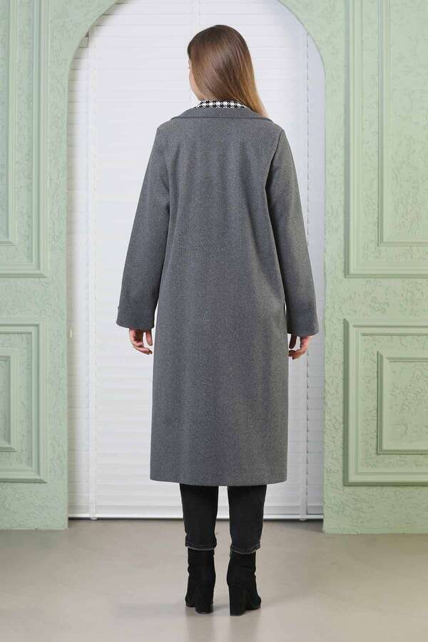Plaid Detailed Cachet Coat Dark Grey - 5