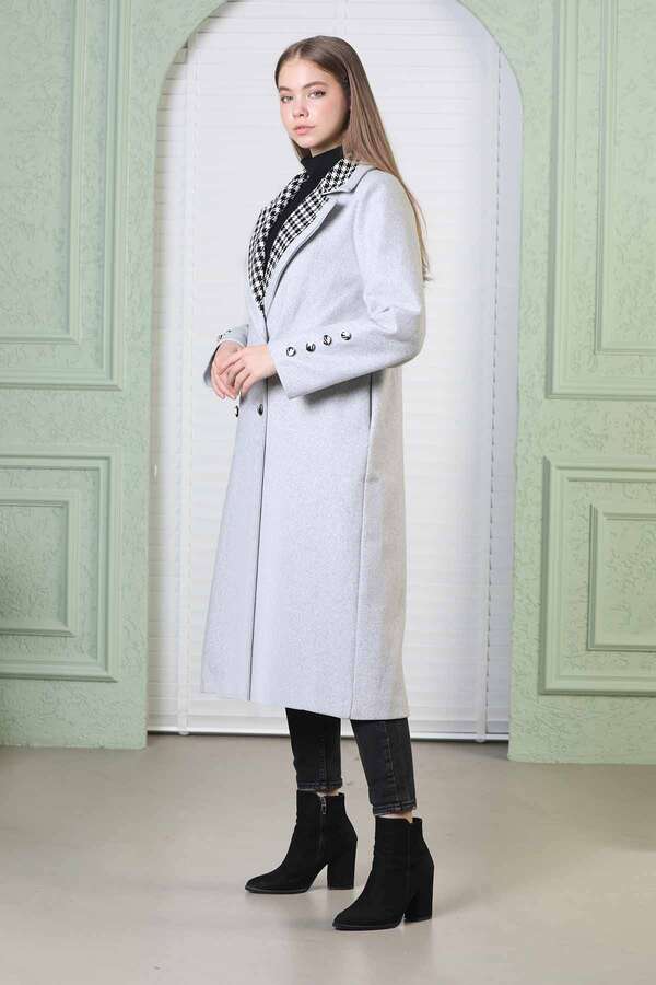 Plaid Detailed Cachet Coat Grey - 3